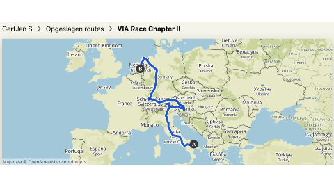 de route van Italie naar Nederland